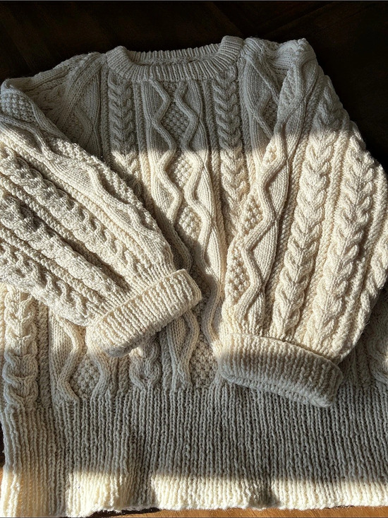 Sweaters - *Hand knit in Newfoundland* Cable Knit Crewneck Sweater in Cream Like New